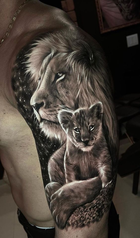 Lion  Cubs Black Photo Realism Animal Tattoo By Rene Cristobal  Iron Palm  Tattoos  Body Piercing